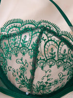 Green Floral Lace Lingerie Set Sheer Mesh Underwire Bra With Bow & Thong Women Sexy Underwear ZA824057