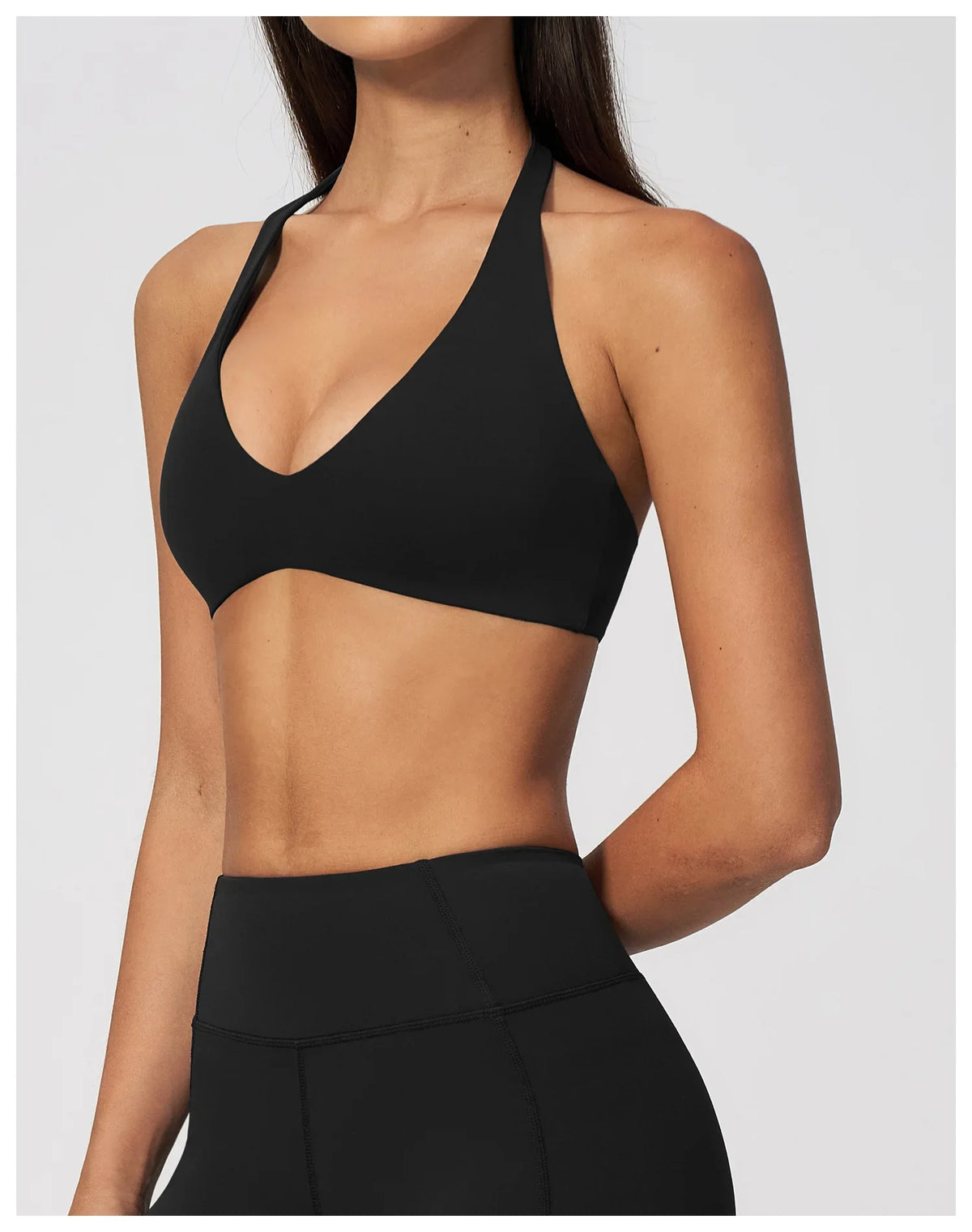 Halter V Neck Yoga Bra Sexy Backless Shockproof Gym Sports Tank Top Quick Dry Workout Fitness Outdoor Gym Running Bra