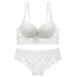 Europe Sexy Lace Flowers Embroidery Bra Set Adjustable Women Underwear Push Up Bras Romantic Burgundy Plus Size Lingerie Panties