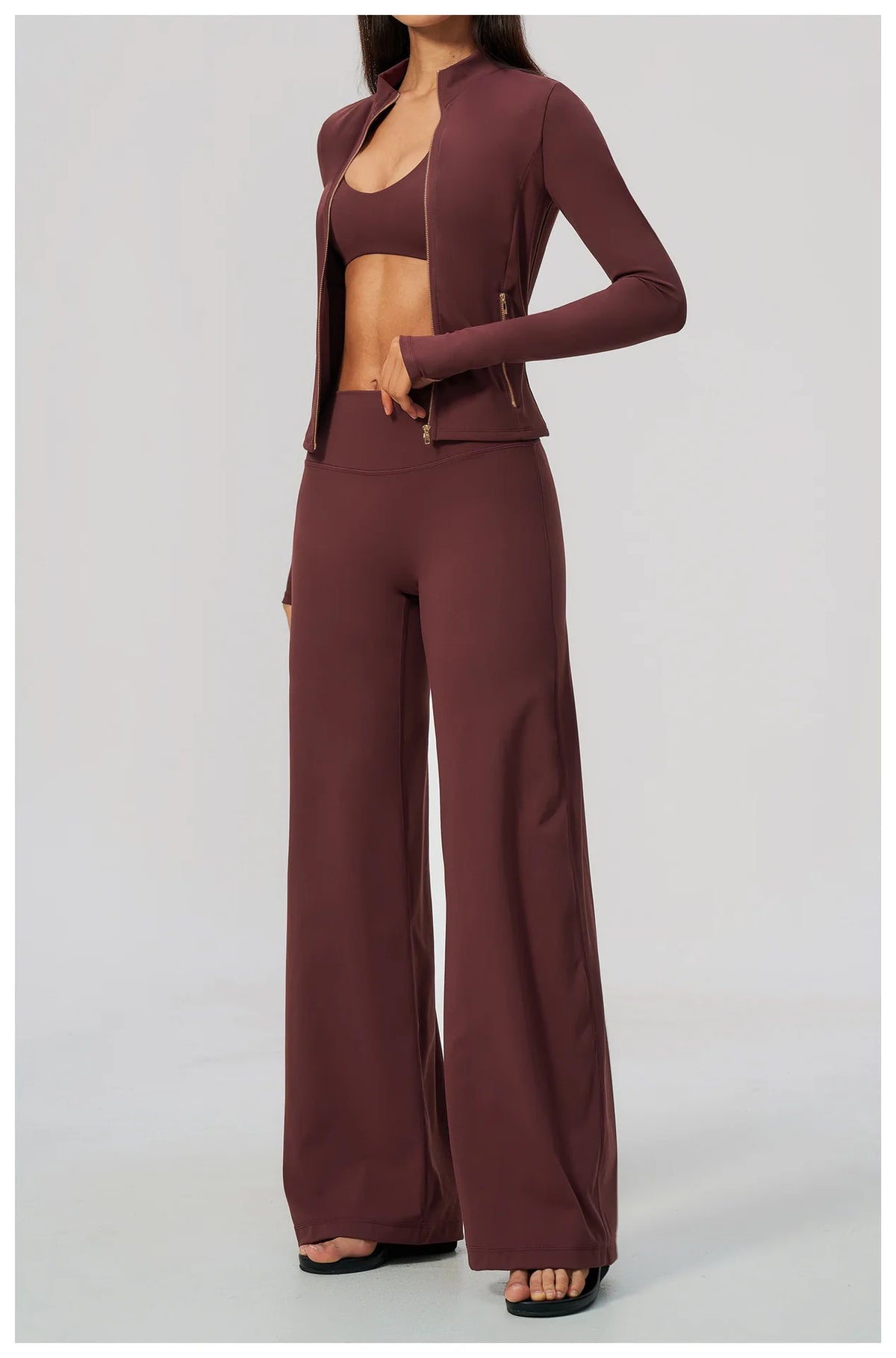 3 PCS Yoga Sets Women Long Sleeve Zipper Slim Jacket+sports Bra+high Waist Flare Pants Fitness Suits Gym Exercise Athletic Wear