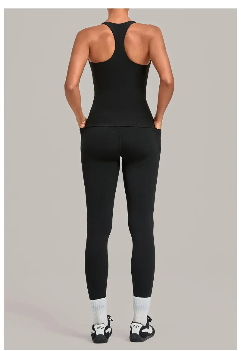 Women's Seamless Yoga Sets Sports Fitness Hip-lifting High Waist Pant Sleeveless Backless Suits Workout Running Leggings Sets