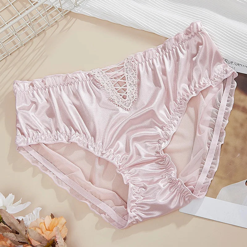 1 Pcs Sexy Hollow Lace Mesh Panties Women Summer Breathable Underwear High Waist Briefs Seamless Comfort Silk Fabric Underpants
