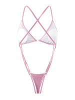 Shiny PU Leather Criss Cross Backless One Piece Swimsuit Women Swimwear Female High Cut Monokini Micro Thong Bathing Suit Swim