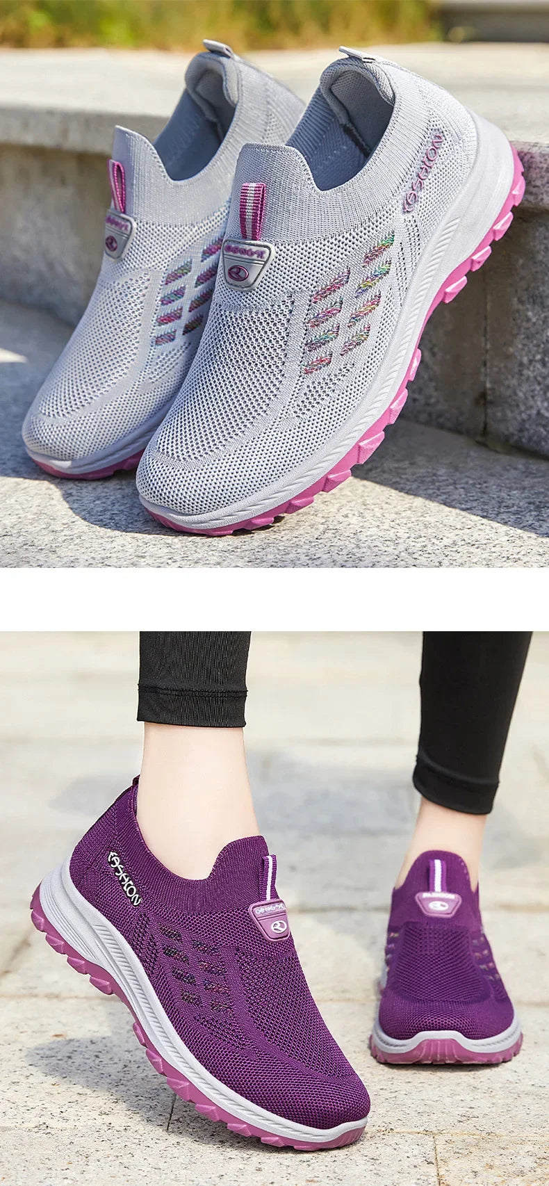 Women Vulcanized ShoesHigh Quality Breathable Mesh Women Sneakers Soft Slip On Flats Shoes Women Loafers Walking Flat
