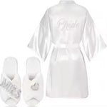 2 Pcs Personalized Initial Bride Slippers and Bride Robe Mrs Slippers Bridal Robe Bridal Shower Gifts for Wedding Day