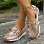 Gold Silver Metal Chain Flats Shoes Women Spring Autumn Plus Size Platform Loafers Woman Slip On Soft Bottom Casual Shoes Female