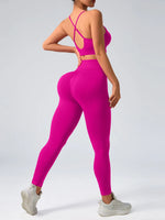 2 pcs/set Seamless Tight Pants Set Rose Red Tank Top Outfit Women's Clothing BreathableTrousersAthleisure Fitness Pants