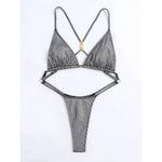 Sexy Sequins Cross Back Extreme String Mini Micro Thong Women Swimwear One Piece Swimsuit Female Bather Bathing Suit Swim V5506