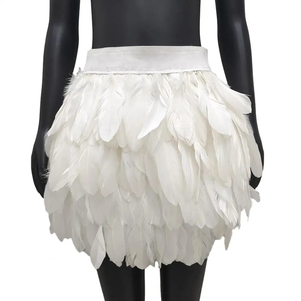 Festival Faux Feather Skirt Punk Gothic Style Hand-Stitched Design Stage Performance Punk Gothic Mini Short Skirt
