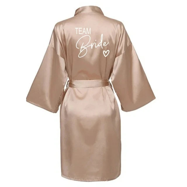 Wedding Party Team Bride Robe With Black Letters Kimono Satin Pajamas Bridesmaid Bathrobe SP001