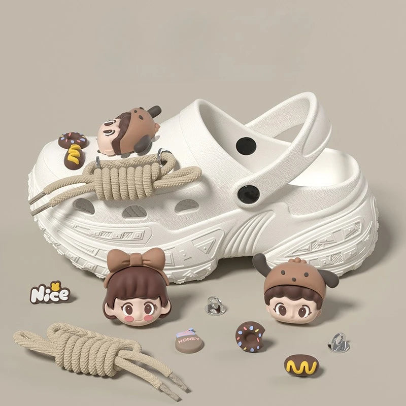 Cute DIY Charms Indoor Street Slippers For Women Fashion Clogs Soft EVA Anti-slip Summer Shoes Girls Leisure Platform Sandals