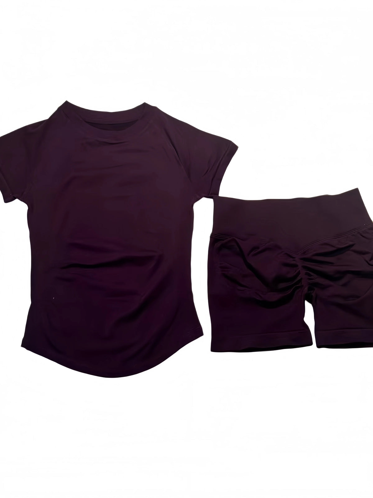 DFTLF Women 2PCS Seamless Yoga Suit Short Sleeve Top High Waist Shorts Quick Dry Breathable Gym Fitness Running Workout Sport
