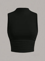Casual Mock Neck Sleeveless Tank Top for Women Summer Sexy Solid Color Slim Fit Stand Collar Crop Top Streetwear 2024