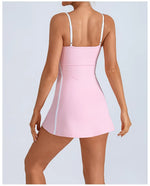 Women's Tennis Dress Summer Sleeveless Pink Contrast Workout Yoga Dresses Build in Shorts Fashion Tight Fitting Skirts Suit