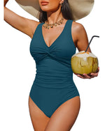 S - XXL Twist Front V Neck Female Swimwear One Piece Swimsuit Women Slim Monokini Backless Bathing Suit Swim Beachwear Bodysuit