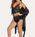 4pcs Women's Elegant Nightgown Pajama Set - Long Sleeve Lace Trim Bathrobe & Underwear, Soft Sleepwear for All-Season
