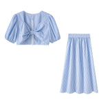 Foridol Striped Women Summer New in Matching Sets Top+skirtTwo Piece Set Outfits 2025 Light Blue Beach Casual Elegant Suit