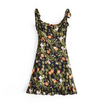 French Style Vintage Lemon Leaf Printed Green Dress Sexy Slip Midi Sleeveless Tank Dress Chiffon Women Holiday Elegant Dress