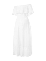 Women Bohemian White Long Dress Short Sleeve Off Shoulder Lace Ruffle Loose Dress Summer Holiday Beach Casual Dresses Female
