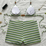 Sexy Striped Print Triangle Bikini with Shorts Halter Bead String Swimsuit Woman 2026 Swimwear Brazilian Bikinis Sets Femmes