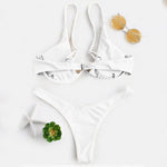 Sexy Underwire Bikini 2024 Mujer Women Solid Red Push Up Bra Thong Swimsuit Halter V Neck Bathing Suit Mini Micro Thong Swimwear