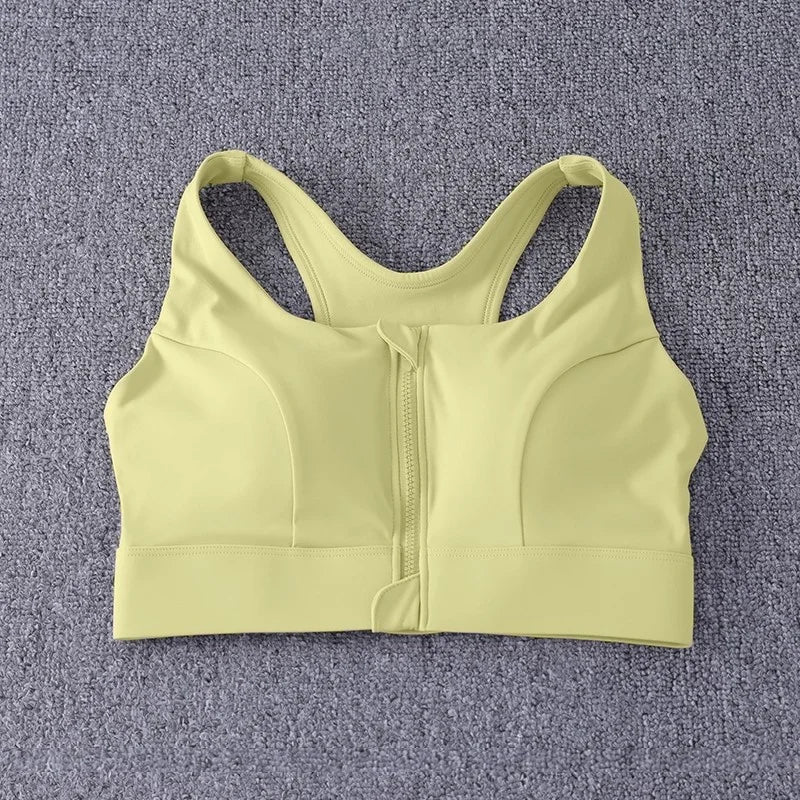 2026 NewFront Zipper Adjustment High Strength Shockproof Gathered Sexy Cross Back Workout Sports Bra For Women