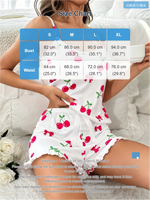 Women’s Cherry Print Cami Pajama Set 2 Piece Bow Detail Ruffle Shorts Cute Sleepwear Loungewear Summer