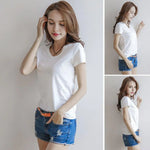 Women Summer T-shirt V-neck Short Sleeve Slim Fit T-shirt Solid Color Pullover Tops Women Bottoming Shirt Streetwear