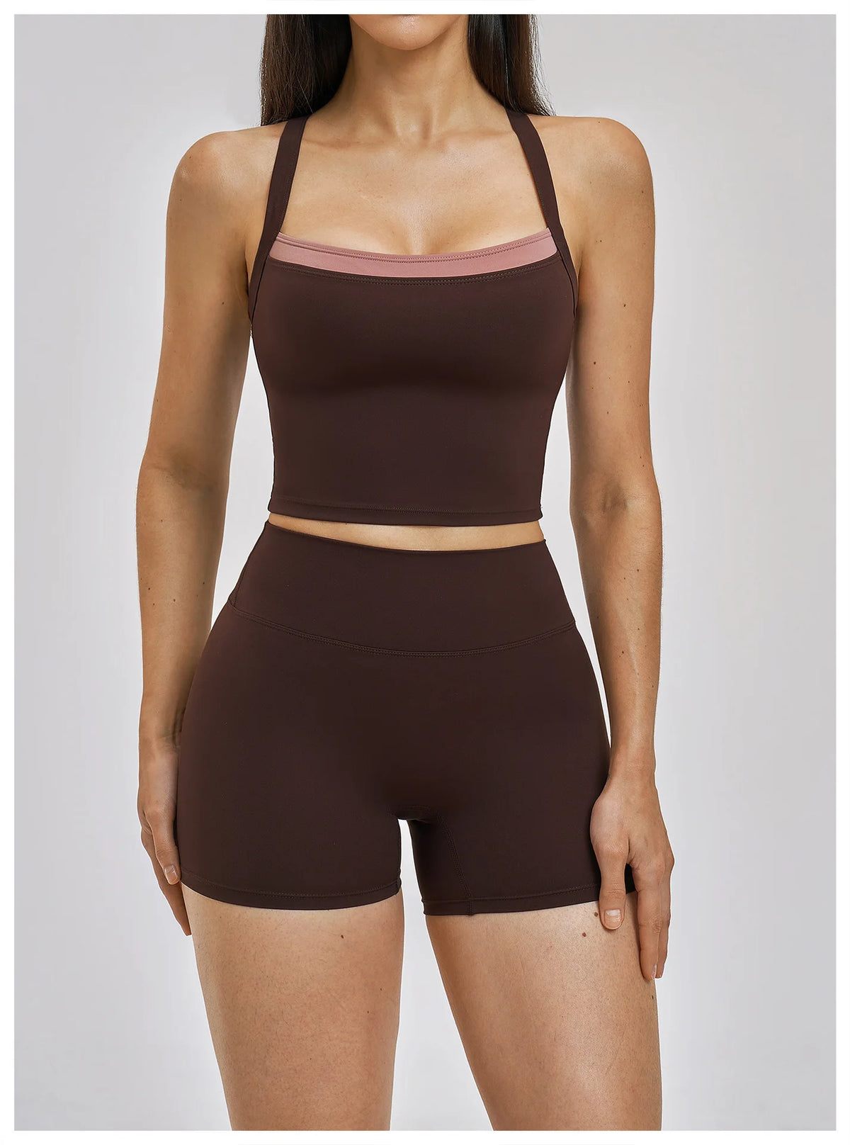 Naked Yoga Suit Workout Clothes Women Back Cross Shockproof Slim Sports Tank Top High Waist Short Fitness Suit Athletic Wear