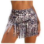 Women Leopard Print Swim Skirt Shorts Tassel Fringe High Waist Bikini Bottom For Beach Party Summer Vacation Pool Bathing Suits