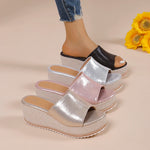 2025 Summer Chunky Platform Slippers for Women Pu Leather Wedges High Heel Sandals Woman Plus Size 36-43 Beach Sandles Female
