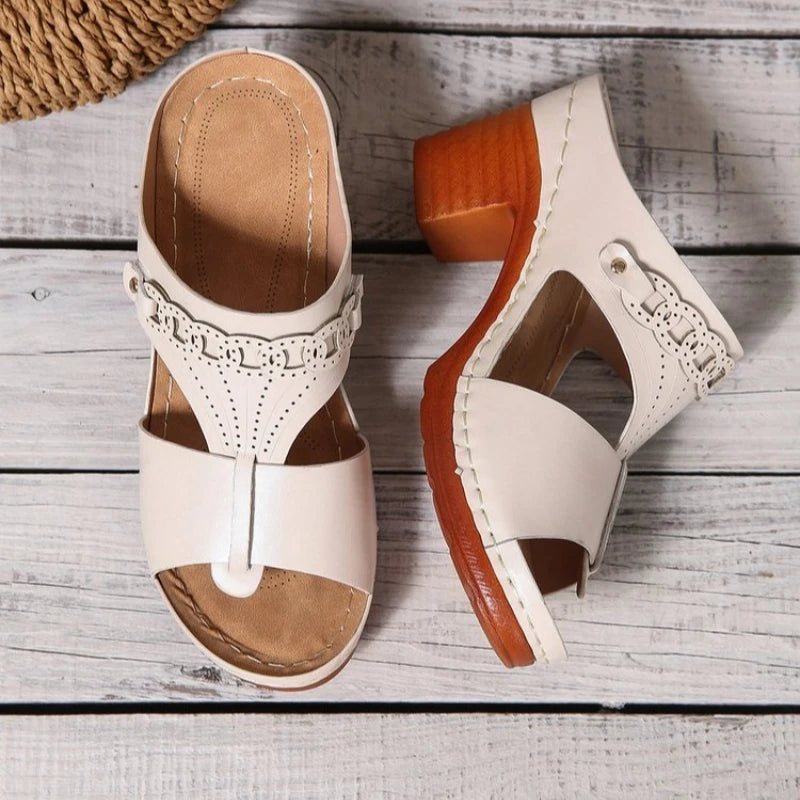 Summer Womens Low Wedge Sandals Thick Heel Fish Mouth Thick Sole Women's Slippers Fashionable Casual Leather Zapatillas De Mujer