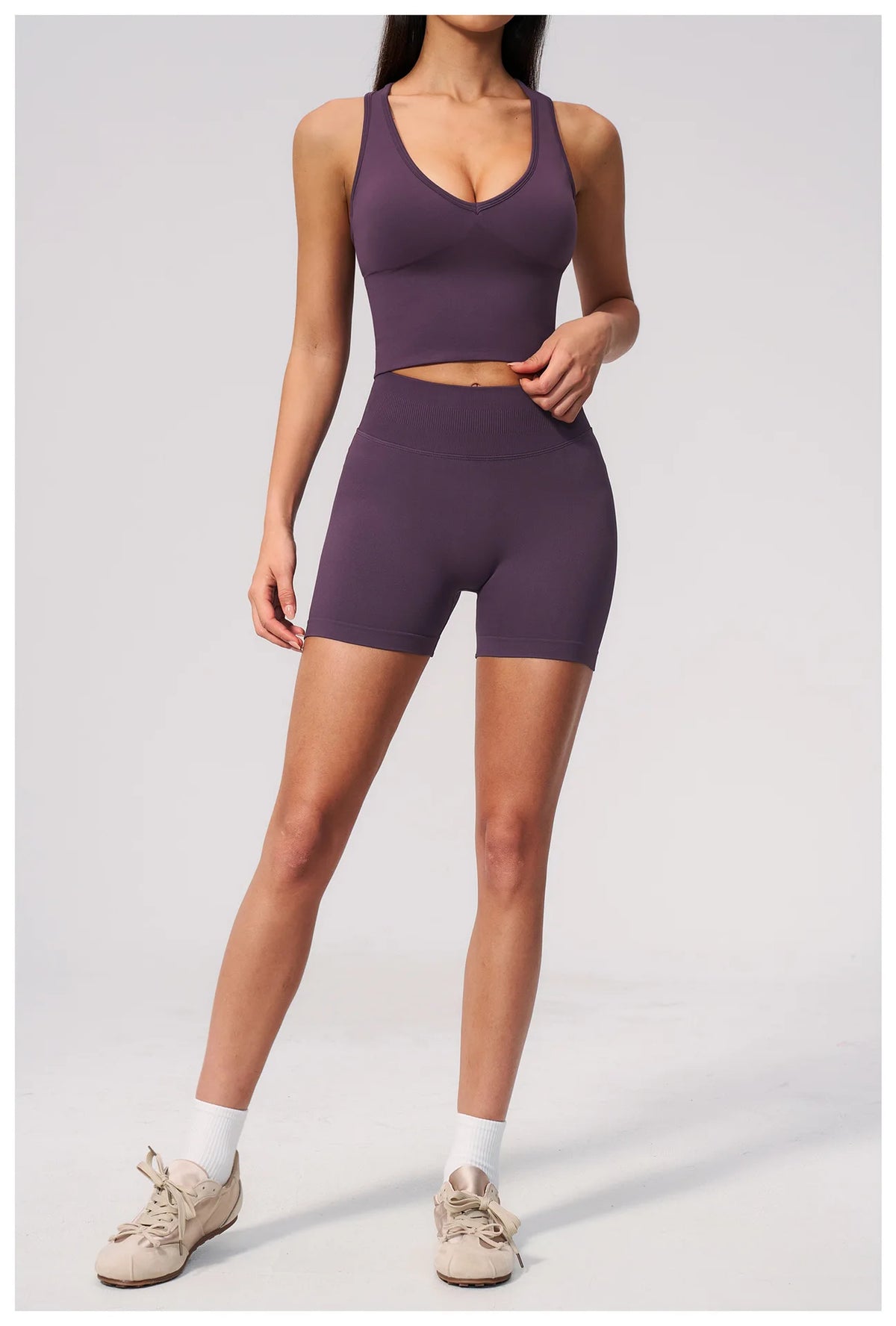 Seamless Gym Yoga Sets Women Breathable I-shaped Shock-absorbing Slim Sports Tank Top High Waist Shorts Training Fitness Suit