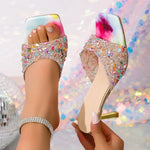 2026 Summer New Large High Heel Sandals Stiletto Comfortable Gold 43 Buckle Decorative Women's Shoes