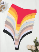 10PCS/Set Seamless Ice Silk Panties Women V-Waist Underwear Sexy Sports Briefs Panties Female Soft Ultra-thin Lingerie G-string