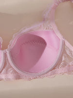 2Pcs Set Women's Sexy Bras Thin Lace Underwire Push-Up Soft Bra Adjustable Women's Underwear Set No Lining Breathable Comfortable