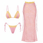 New 3Pcs Crochet Bikini Women Swimsuit Sexy Swimwear Halter Biquini Push Up Swim Suit Strappy Bodysuit Female Bathsuit Beachwear