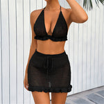 Sexy Halter Hollow Out Beach Skirt Bikini Female Swimsuit Women Swimwear Two-pieces Bikini set Bather Bathing Suit Swim K6782