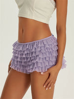 Women's Shorts Solid Color Chiffon Ruffle Layered Short Pants Elastic Waist Casual Bloomers Sexy Hot Shorts Loungewear
