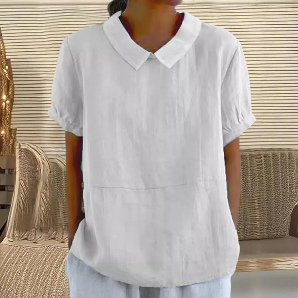 Summer Women Shirt Lapel Short Sleeve Solid Color Pullover Top Solid Color Loose Fit Shirt Tops Casual Streetwear