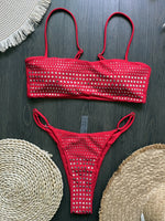 Black rhinestone process bikini sexy thong split swimsuit 2-piece beach set