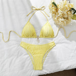 Wrinkled Halter Bikini Women Swimwear Female Swimsuit Two-Pieces Bikini Set Brazilian High Cut Bather Bathing Suit Swim V6209