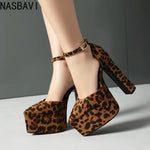 NASBAVI High Heeled Women's Sandals Buckle Pointed Toe Leopard Platform Shoes Woman Spring Design Sexy Elegant Gladiator Sandals