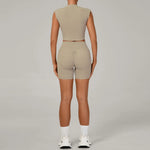 Naked Yoga Sets Women Quick Drying Slim Sports Shirt Fitness Suit Outdoors Sport High Waist Shorts Tight Running Workout Clothes