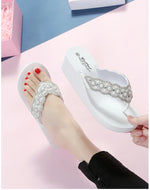 2025 Women Beach Flip Flops Summer Wedges Shoes Bling Rhinestone Soft EVA Girls Home Street Slippers Mid-heel Fashion Sandals