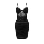 Elegant Sleeveless Dress for Woman New Fashion Sexy Lace Pleated Flower Patterned Hip Wrap Skirt Y2k Slim Fit Dresses for Female