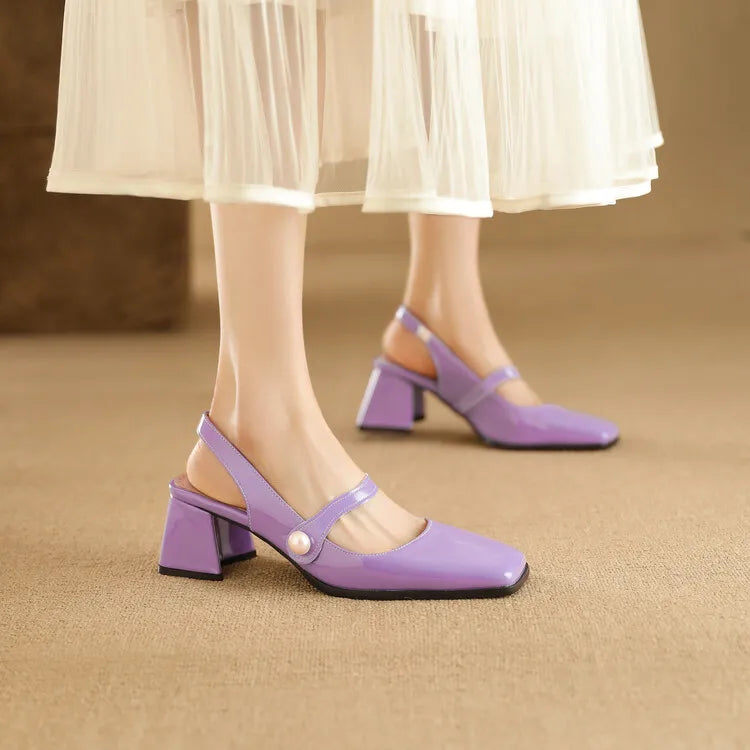 Elegant Slingback Sandals Women Summer Shoes Pink Black Silver Medium Heels Close Toe Office Party Shoes Female Large Size 45