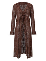 Women Casual Lightweight Floral Lace Ruffles Cover-ups Long Duster Summer Solid Color Tie Front Cardigan