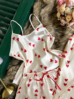 3 Pcs Women Satin Pajama Set Heart Print Round Neck Top with Pants and Shorts Sleepwear Suit Elegant Ladies Homewear