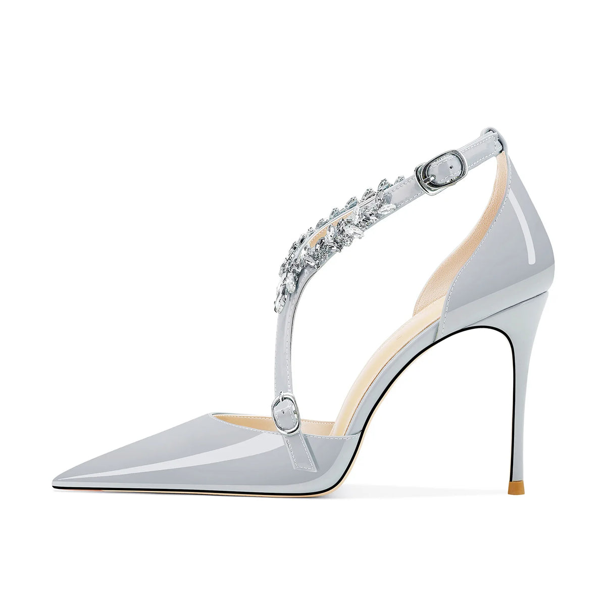 Rhinestone High Heels 2025 Summer Versatile Pointed Heel One-word Buckle Bag Head Sandals Women Black Strap High Heel Sandals 45
